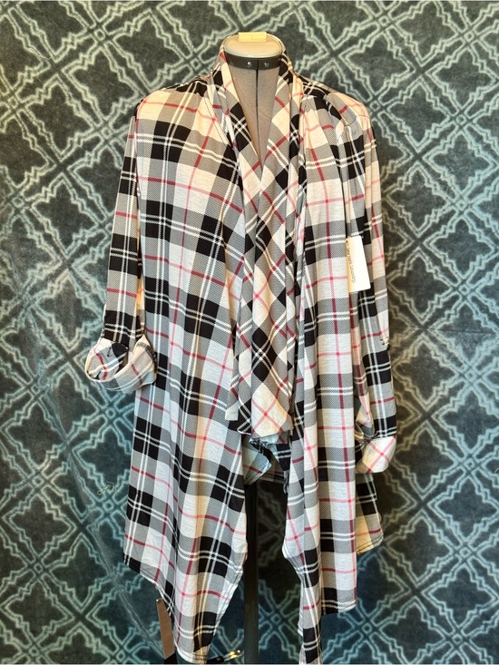 New York Laundry Jackets & Blazers - Plaid Open Front Cardigan with Tie